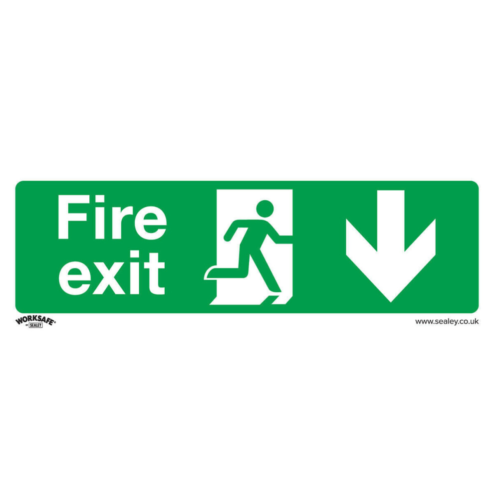 Loops 1X Fire Exit (Down) Health & Safety Sign - Rigid Plastic 300 X 100Mm Warning