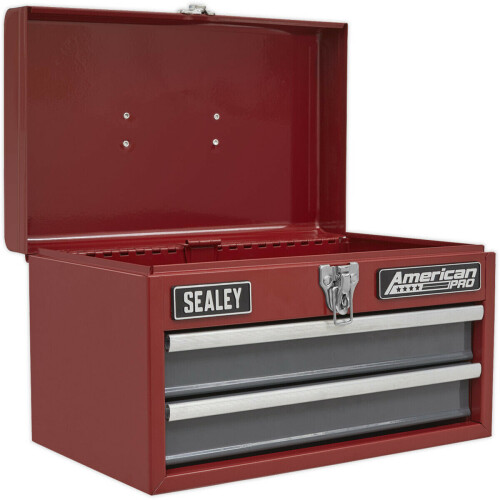 Loops 360 x 230 x 230mm Portable 2 Drawer Toolbox - RED - Lockable Tool Storage Chest