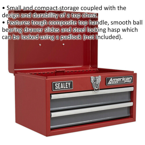 Loops 360 x 230 x 230mm Portable 2 Drawer Toolbox - RED - Lockable Tool Storage Chest 1