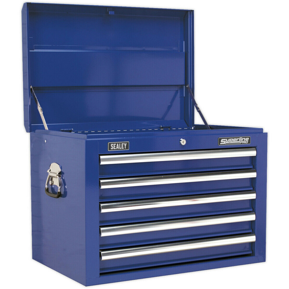 660 x 435 x 490mm BLUE 5 Drawer Topchest Tool Chest Storage Unit - High Gloss