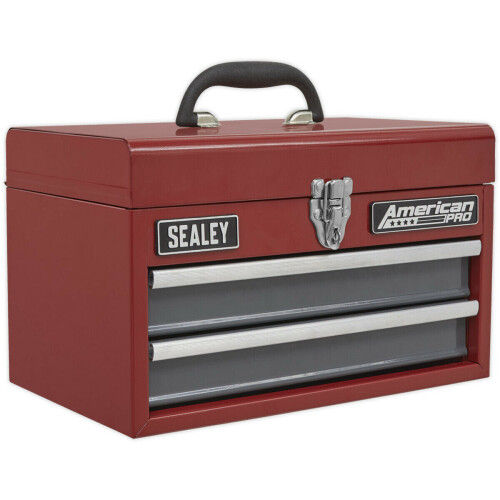 Loops 360 x 230 x 230mm Portable 2 Drawer Toolbox - RED - Lockable Tool Storage Chest 2