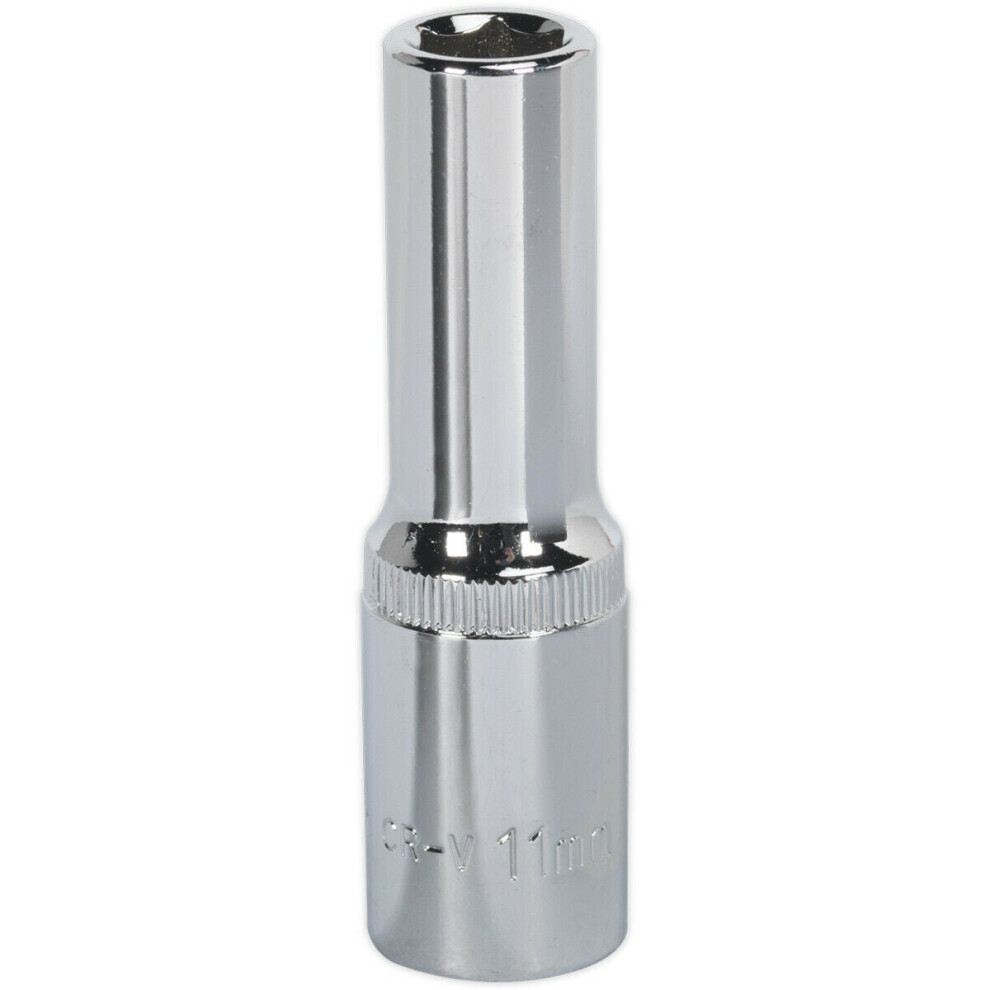 Loops 11Mm Forged Steel Deep Drive Socket - 1/2" Square Drive Polished Chrome Vanadium