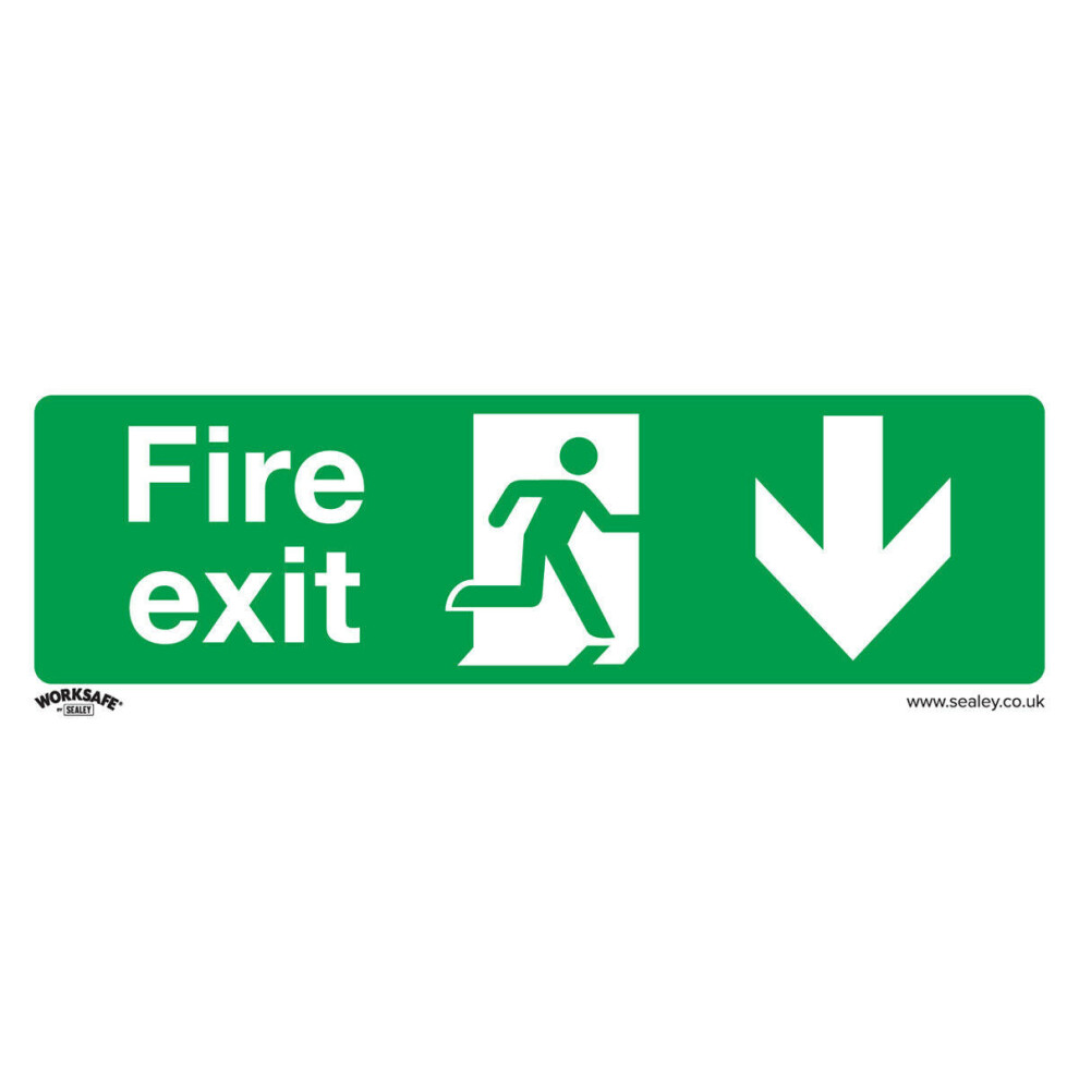 Loops 10X Fire Exit (Down) Health & Safety Sign - Rigid Plastic 300 X 100Mm Warning