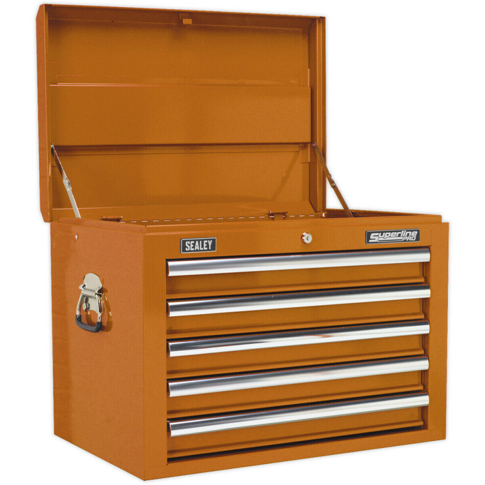 660 x 435 x 490mm ORANGE 5 Drawer Topchest Tool Chest Storage Unit - High Gloss