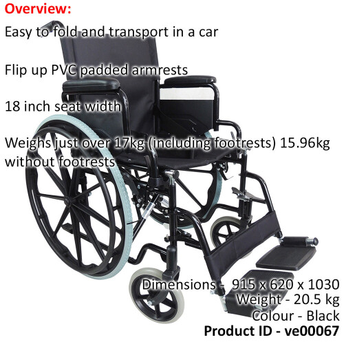 Loops Lightweight Self Propelled Steel Transit Wheelchair - Foldable Design - Black 1