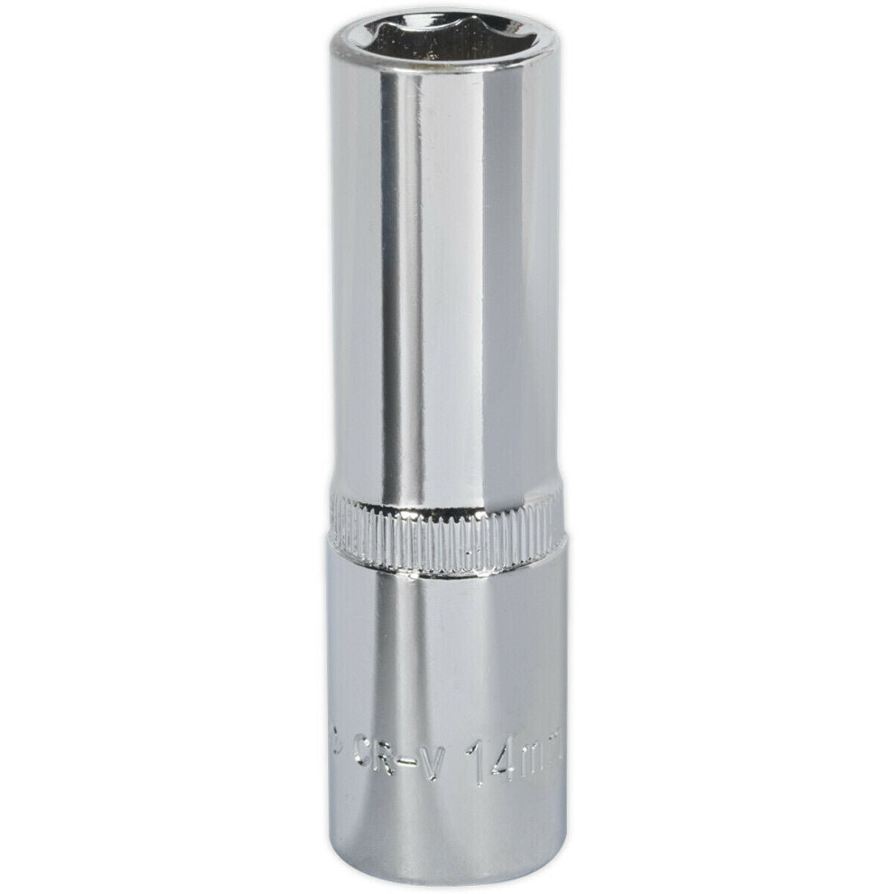14Mm Forged Steel Deep Drive Socket - 1/2" Square Drive Polished Chrome Vanadium 5056581922557
