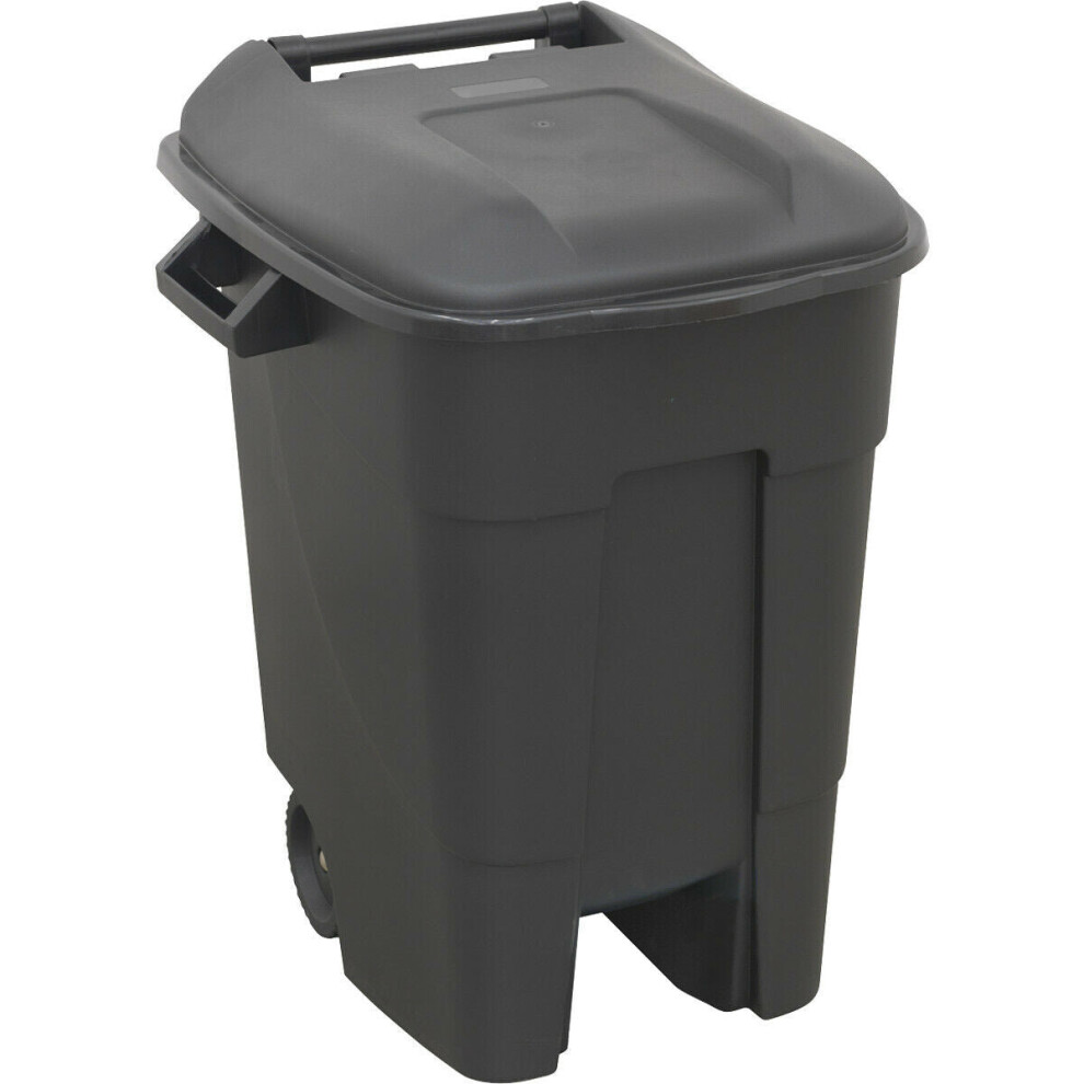 100 Litre Capacity Wheelie Bin - Solid Rear Axle - Two 200mm Wheels - Black