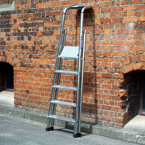 Loops 1.2m MAX STABILITY Platform Step Ladders 5 Tread Anti Slip Aluminium DIY Steps 2