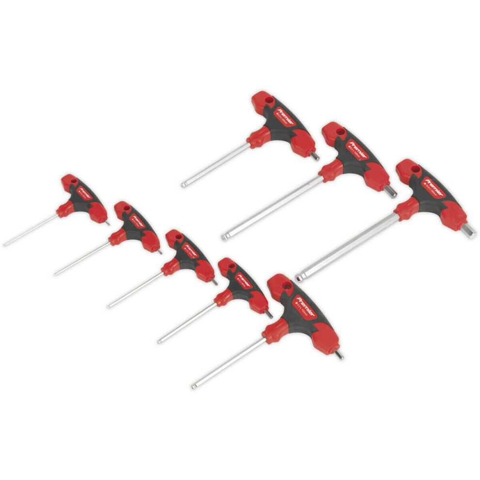 8 Piece Metric T-Handle Ball-End Hex Key Set -  125 to 220mm - Rubber Grip