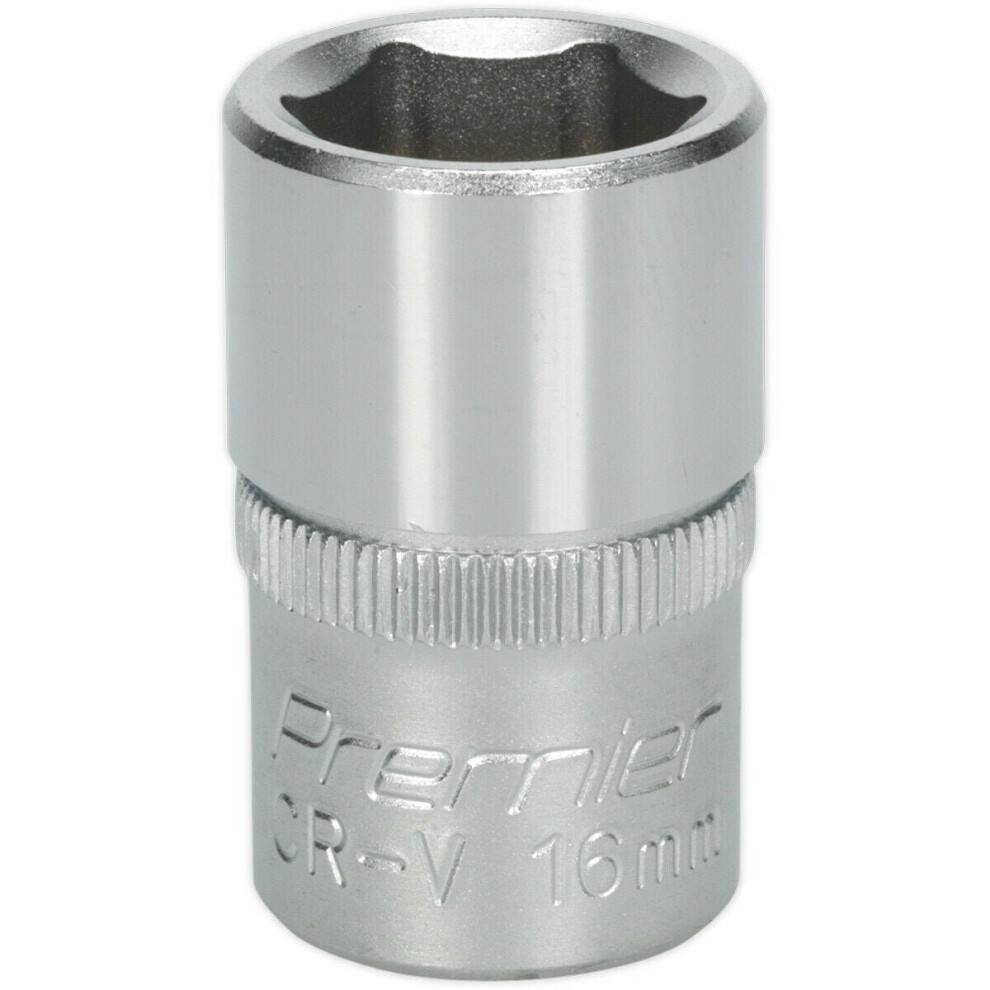 16mm Steel Drive Socket - 1/2" Square Drive - Chrome Vanadium Wrench Socket