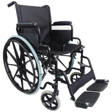 Lightweight Self Propelled Steel Transit Wheelchair - Foldable Design - Black