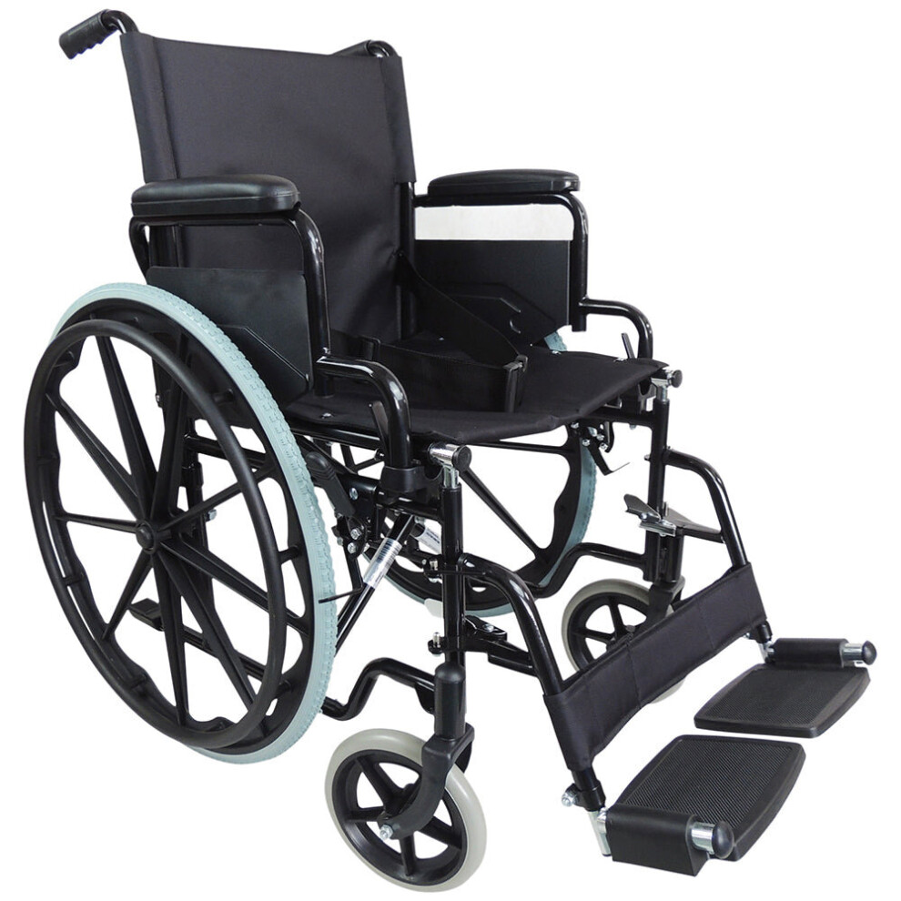Lightweight Self Propelled Steel Transit Wheelchair - Foldable Design - Black