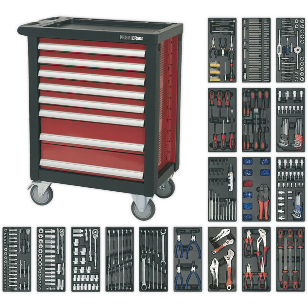 8 Drawer Rollcab with 707 Piece Tool Kit - Ball Bearing Slides - Cylinder Lock
