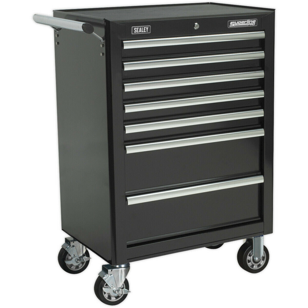 685 x 465 x 1005mm 7 Drawer BLACK Portable Tool Chest Locking Mobile Storage Box