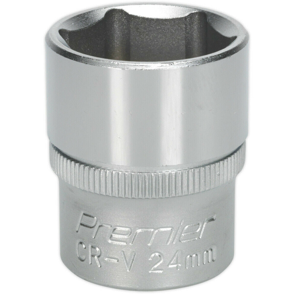 Loops 24Mm Steel Drive Socket - 1/2" Square Drive - Chrome Vanadium Wrench Socket