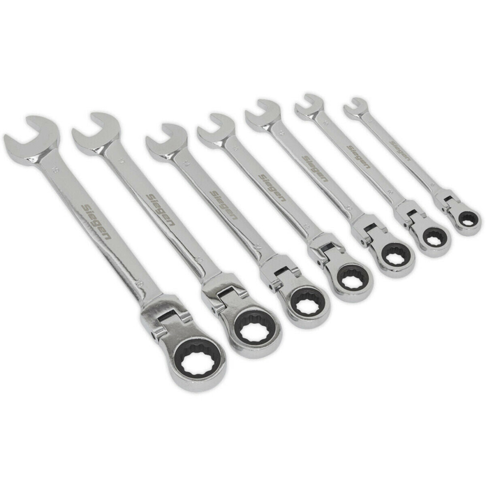 Loops 7Pc Flexible Head Combination Ratchet Spanner Set 12 Point Moving Metric Socket