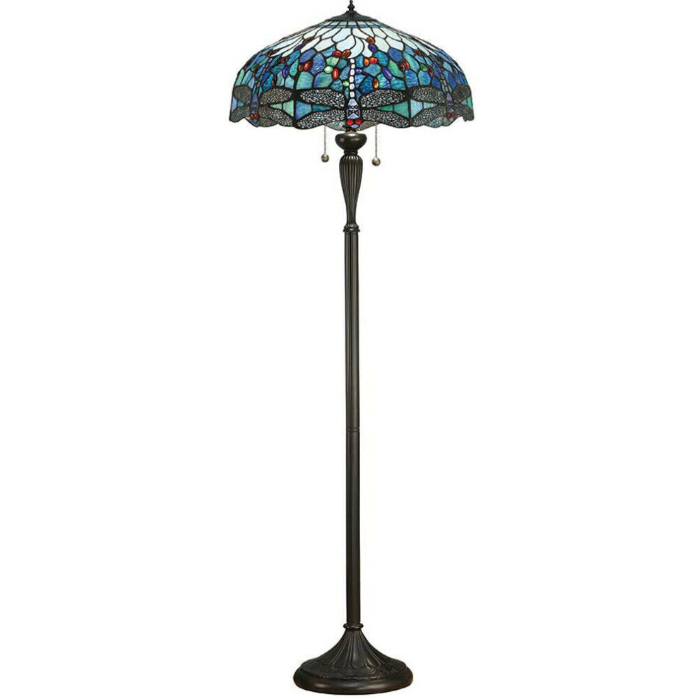 Loops 1.5M Tiffany Twin Floor Lamp & Dragonfly Stained Glass Shade I00013 Dark/Bronze