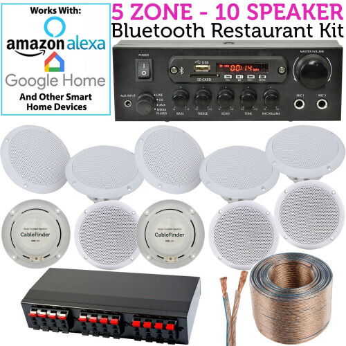 Loops 5 Zone Bluetooth System 10x Ceiling Speaker Background Music Shop Restaurant 1