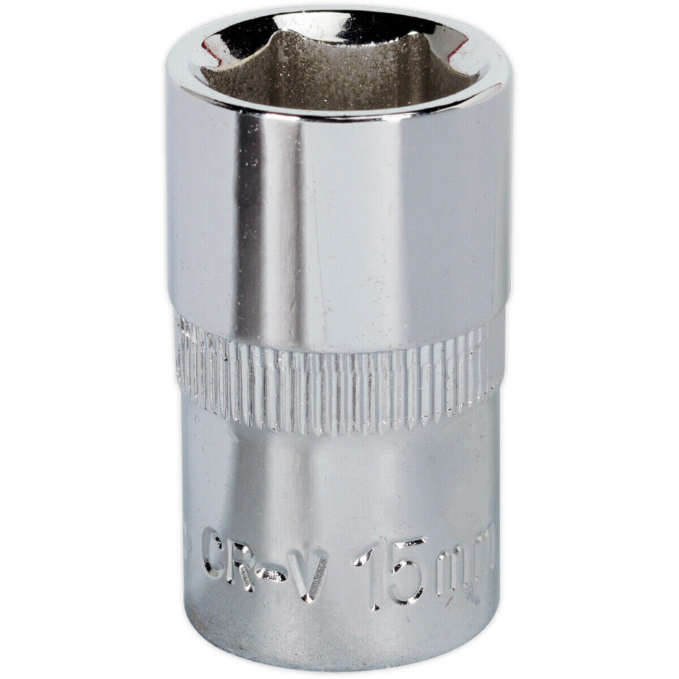 15Mm Forged Steel Drive Socket - 1/2" Square Drive - Polished Chrome Vanadium 5056581922564