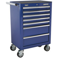 685 x 465 x 1005mm 7 Drawer BLUE Portable Tool Chest Locking Mobile Storage Box