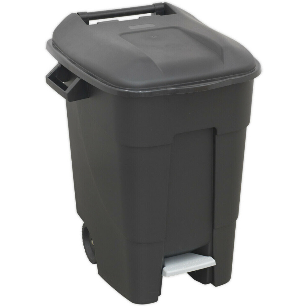 100 Litre Capacity Wheelie Bin with Foot Pedal - Two 200mm Wheels - Black