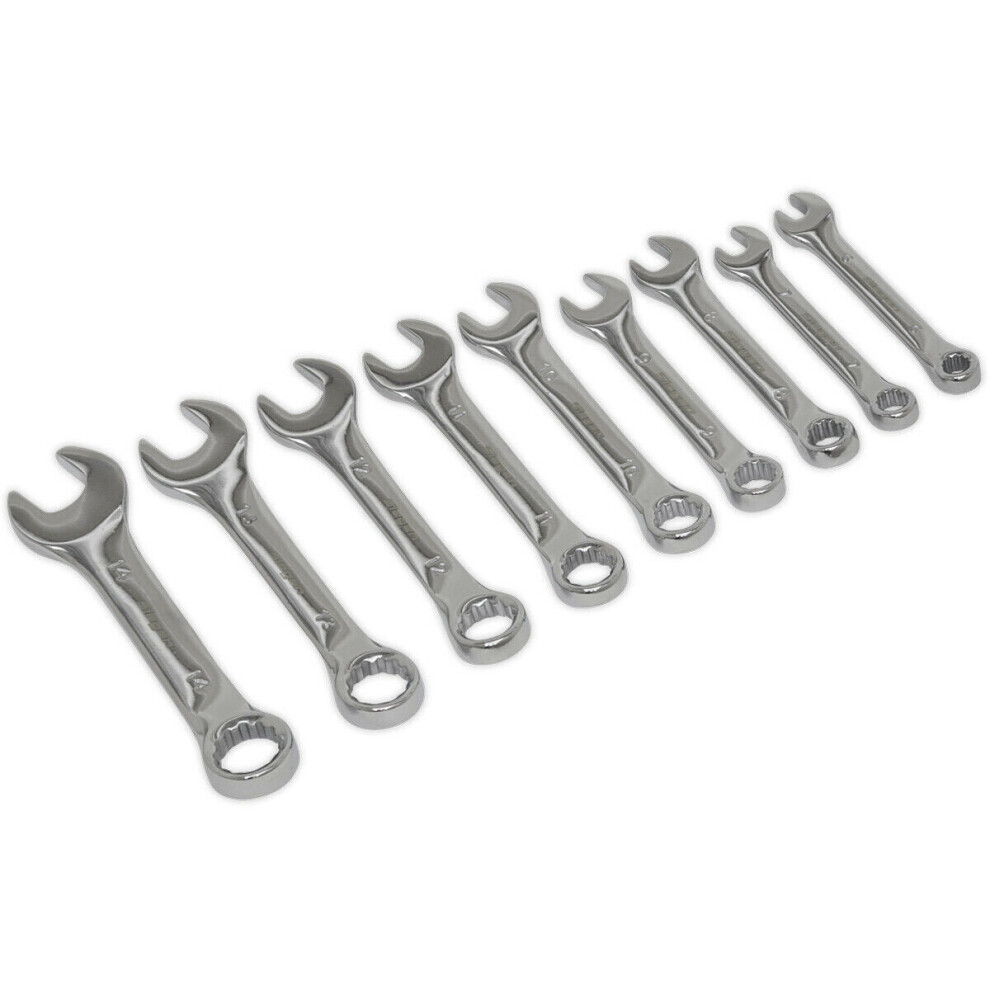  - 9-Piece Stubby Short Handled Combination Spanner Set12 Point Metric Open Head Tools - Image 3