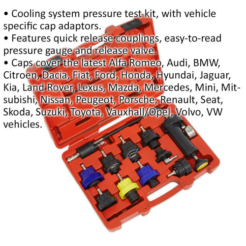 Loops 10 Piece Cooling System Pressure Test Kit - Vehicle Specific Caps - Car Testing 1