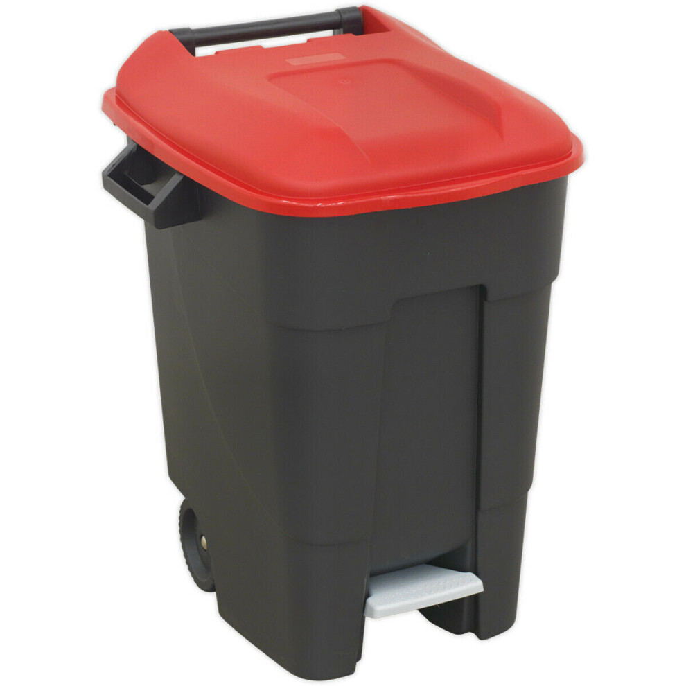 100 Litre Capacity Wheelie Bin with Foot Pedal - Two 200mm Wheels - Red