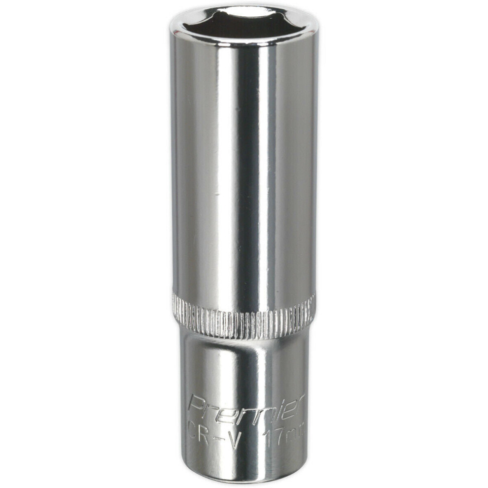 Loops 17Mm Forged Steel Deep Drive Socket - 1/2" Square Drive Polished Chrome Vanadium