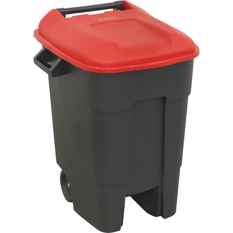 100 Litre Capacity Wheelie Bin - Solid Rear Axle - Two 200mm Wheels - Red