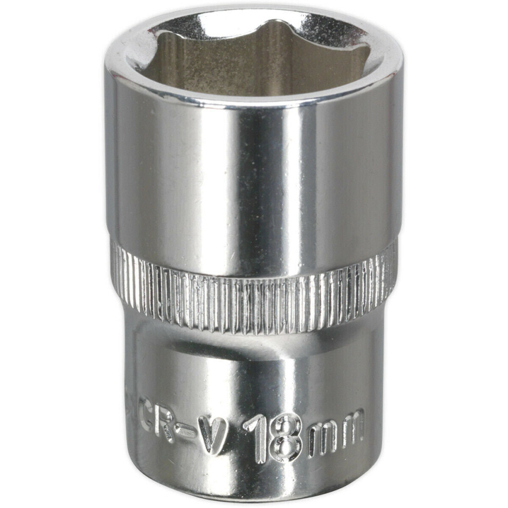 18mm Forged Steel Drive Socket - 1/2" Square Drive - Polished Chrome Vanadium