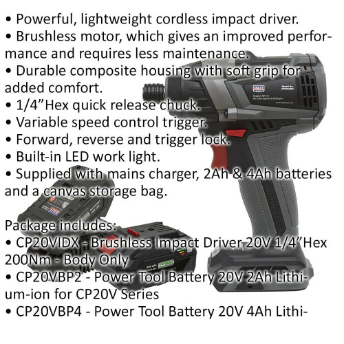 Loops 20V Brushless Impact Driver Kit - 1/4" Hex Drive - Variable Speed - 2 Batteries 1
