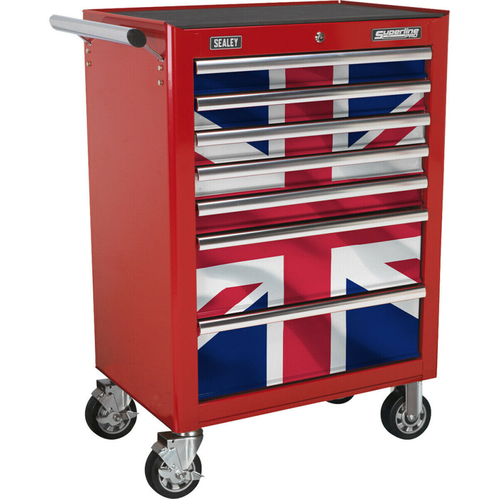 685 x 465 x 1005mm 7 Drawer UNION JACK Portable Tool Chest Locking Mobile Box