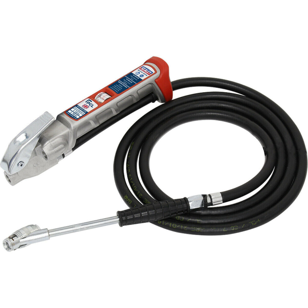 Loops Tyre Inflator - Twin Clip-On Connector & Gauge - 2.5M Long Reach Arm & Hose