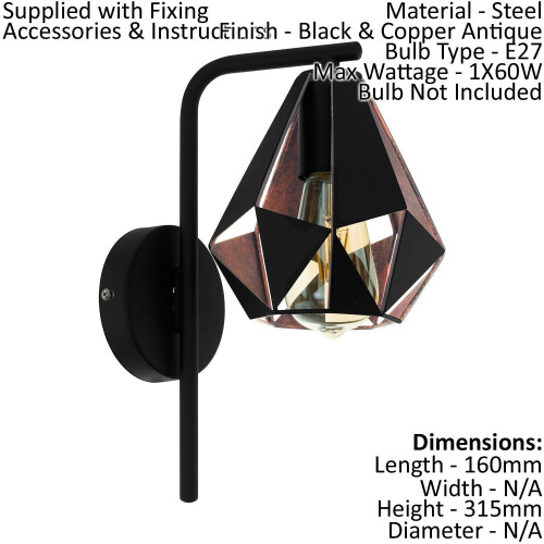 Loops Low Ceiling Light & 2x Matching Wall Lights Black & Copper Geometric Shade 2