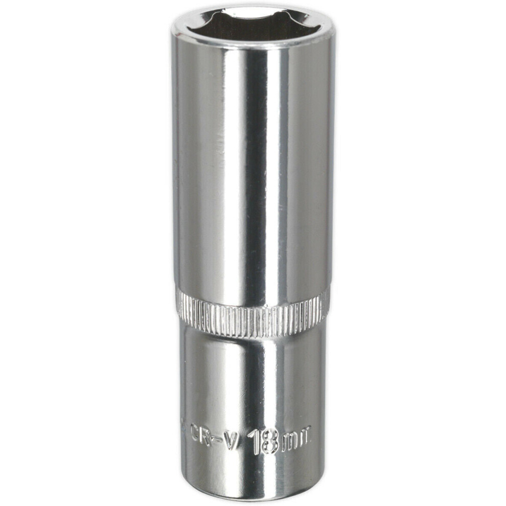 18mm Forged Steel DEEP Drive Socket - 1/2" Square Drive Polished Chrome Vanadium