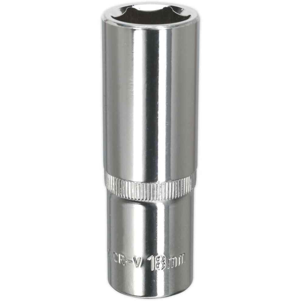 Loops 18Mm Forged Steel Deep Drive Socket - 1/2" Square Drive Polished Chrome Vanadium