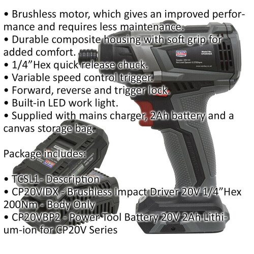 Loops 20V Brushless Impact Driver Kit - 1/4" Hex Drive - Includes Battery & Charger 1