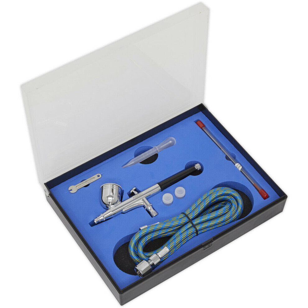 Gravity Fed Air Brush Kit - Double-Action - 1.8M Small Bore Hose - Storage Case 5056524238356