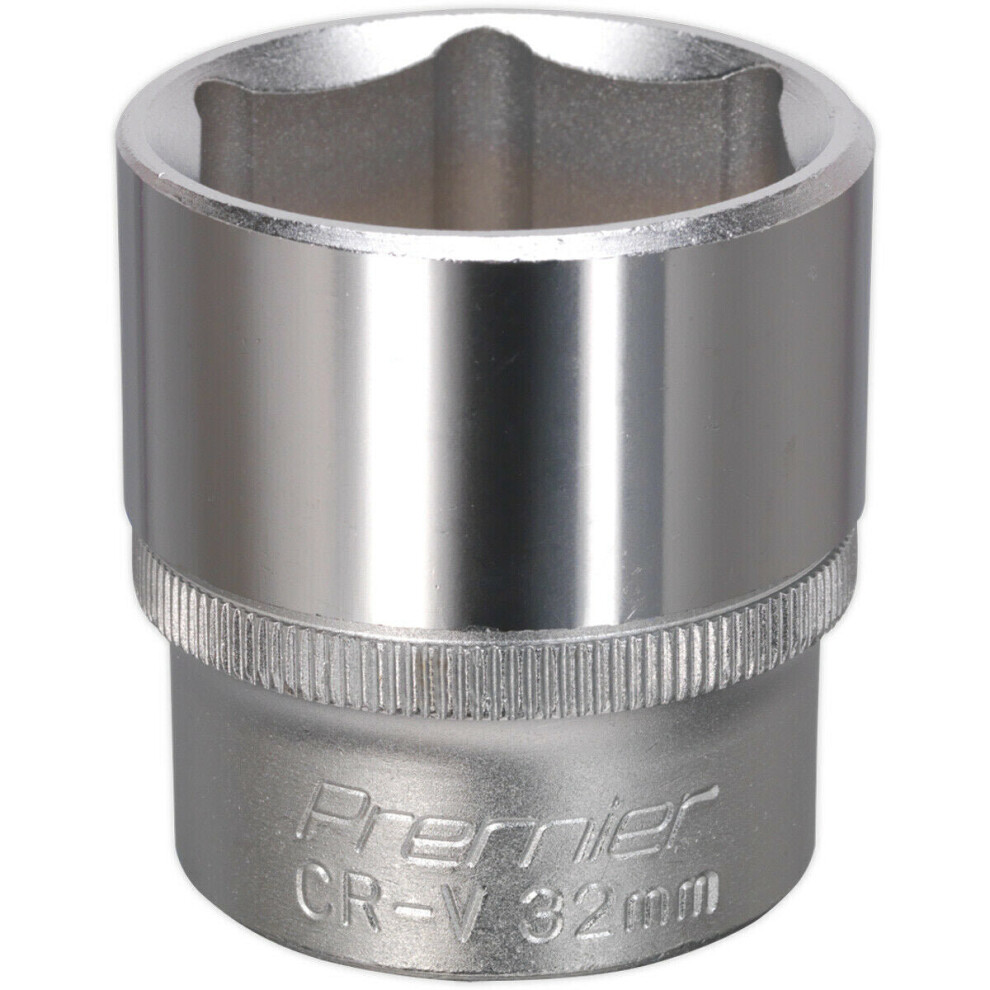 32mm Steel Drive Socket - 1/2" Square Drive - Chrome Vanadium Wrench Socket