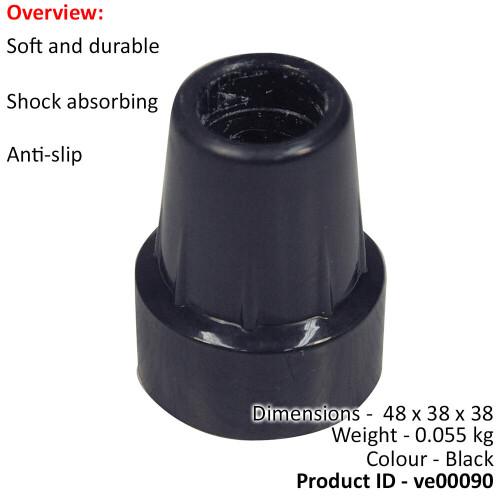 Loops Black Replacement Walking Stick Ferrule - 20mm Anti-Slip Durable Rubber Tip 1