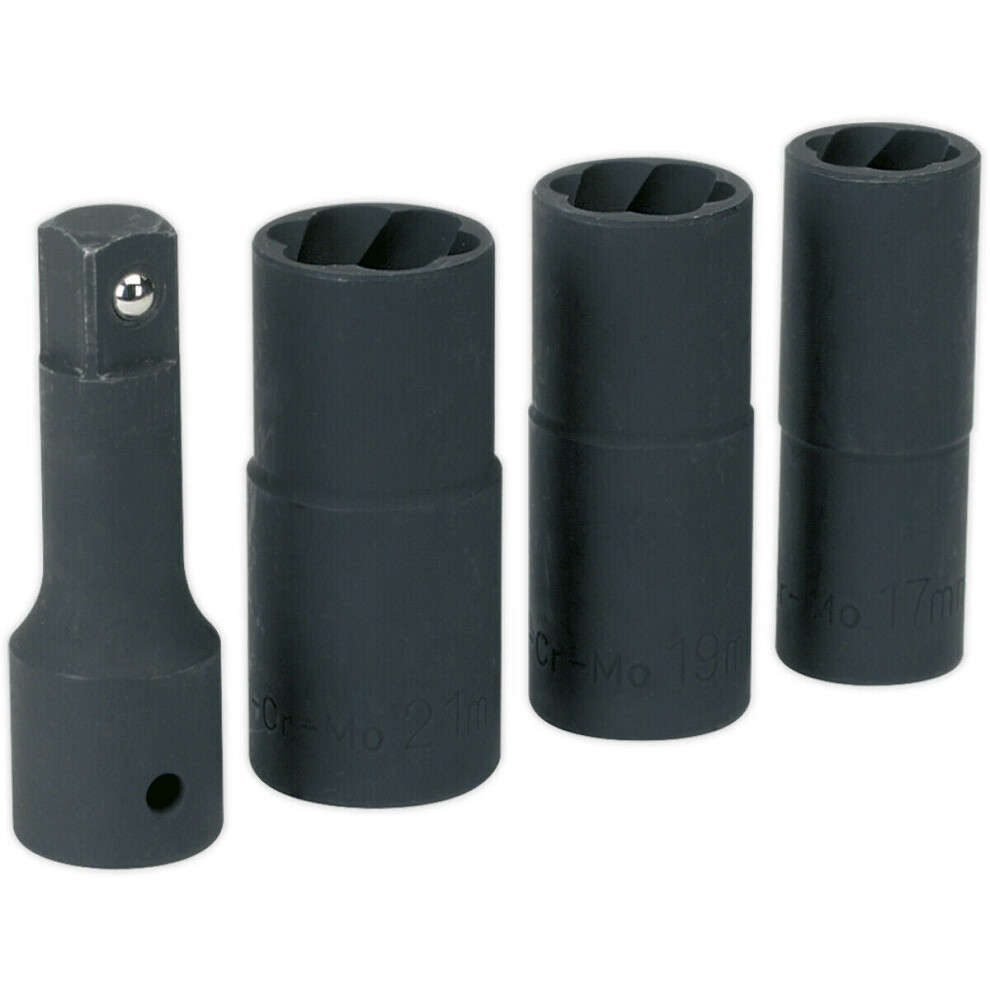 4Pc Wheel Nut / Removal Flip Impact Socket Set - 1/2" Drive - Fluted Extension 5056581931054