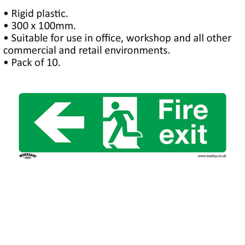 Loops 10x FIRE EXIT (LEFT) Health & Safety Sign - Rigid Plastic 300 x 100mm Warning 1