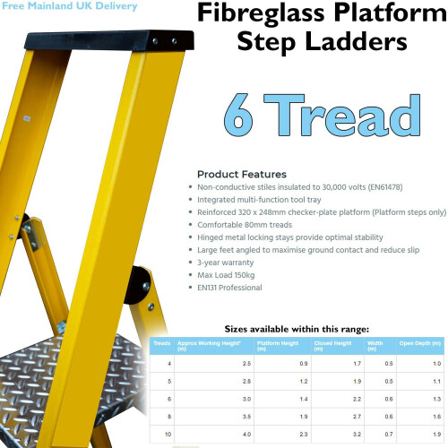 Loops 1.4m FIBREGLASS Platform Step Ladders 6 Tread Professional Lightweight Steps 1