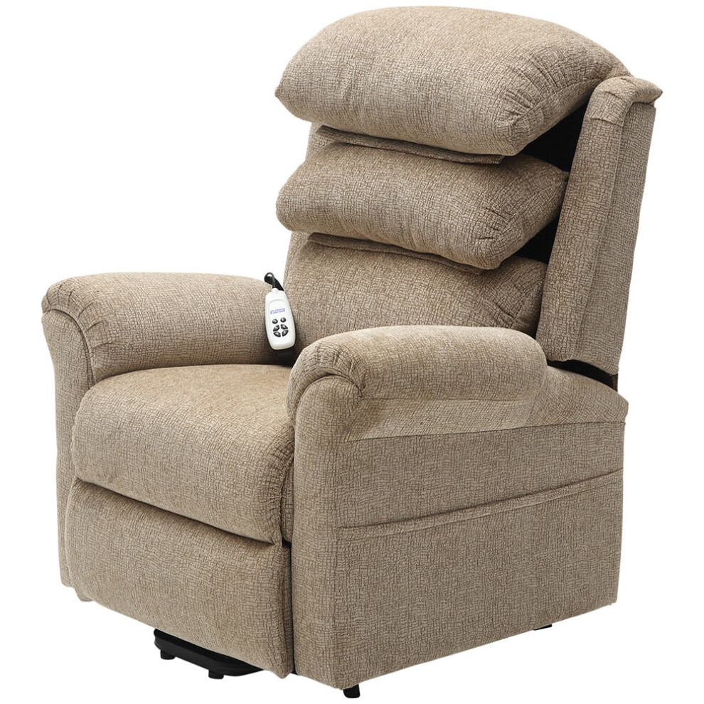 Loops Dual Motor Rise And Recline Armchair - Waterfall Pillow Oatmeal Chenille Fabric