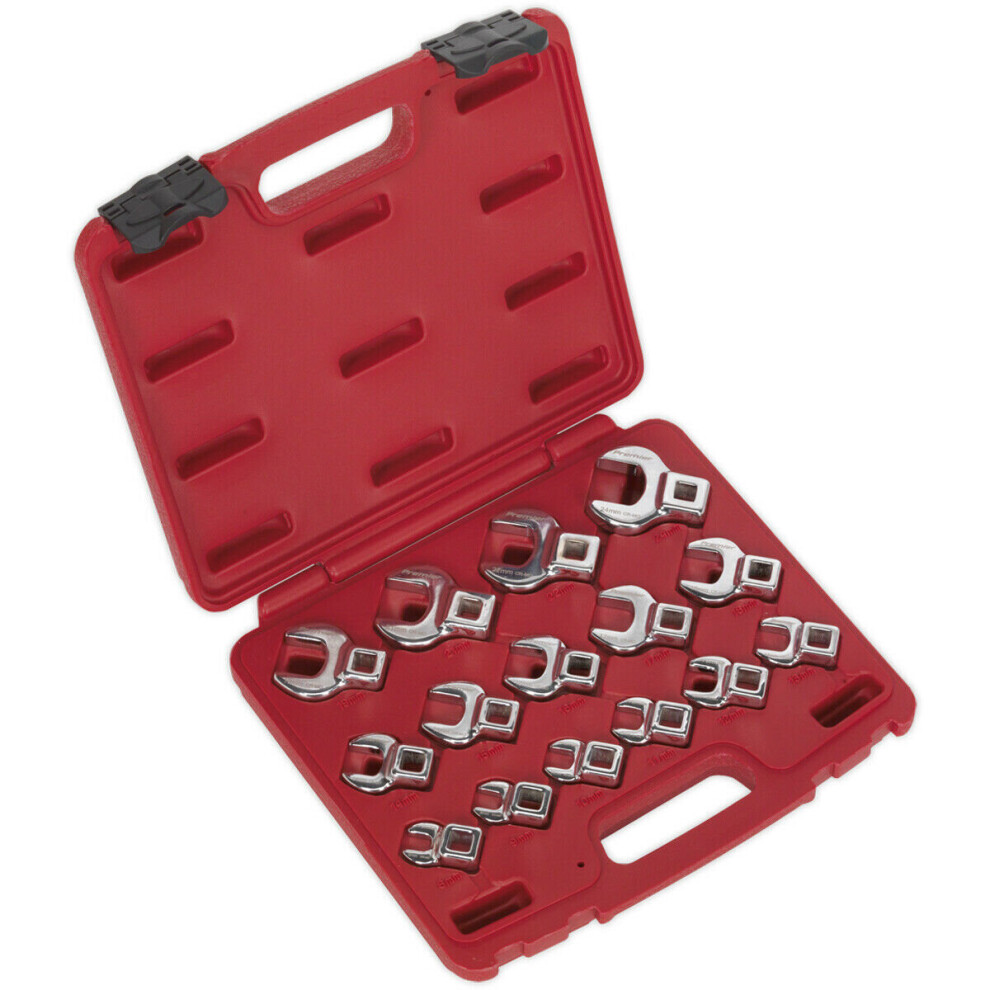15pc Open Ended Crows Foot Nut Spanner Socket Set - 3/8" Square Drive Ratchet