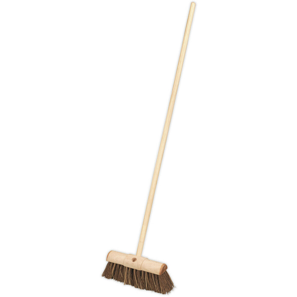 Heavy Duty Hard Bristle Broom Stick - 325mm Saddle Back Brush Head Wooden Handle