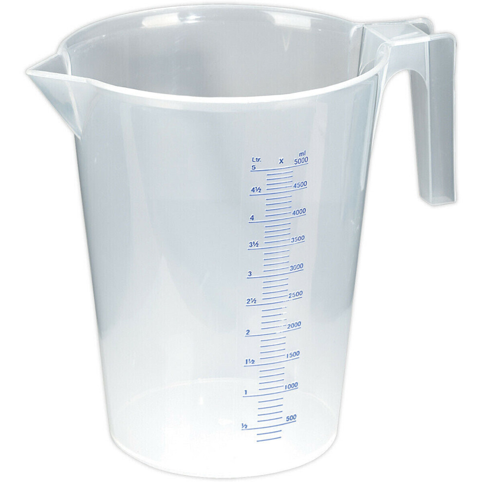 Loops 5 Litre Translucent Measuring Jug - Easy To Read Scale - Pouring Spout - Handle