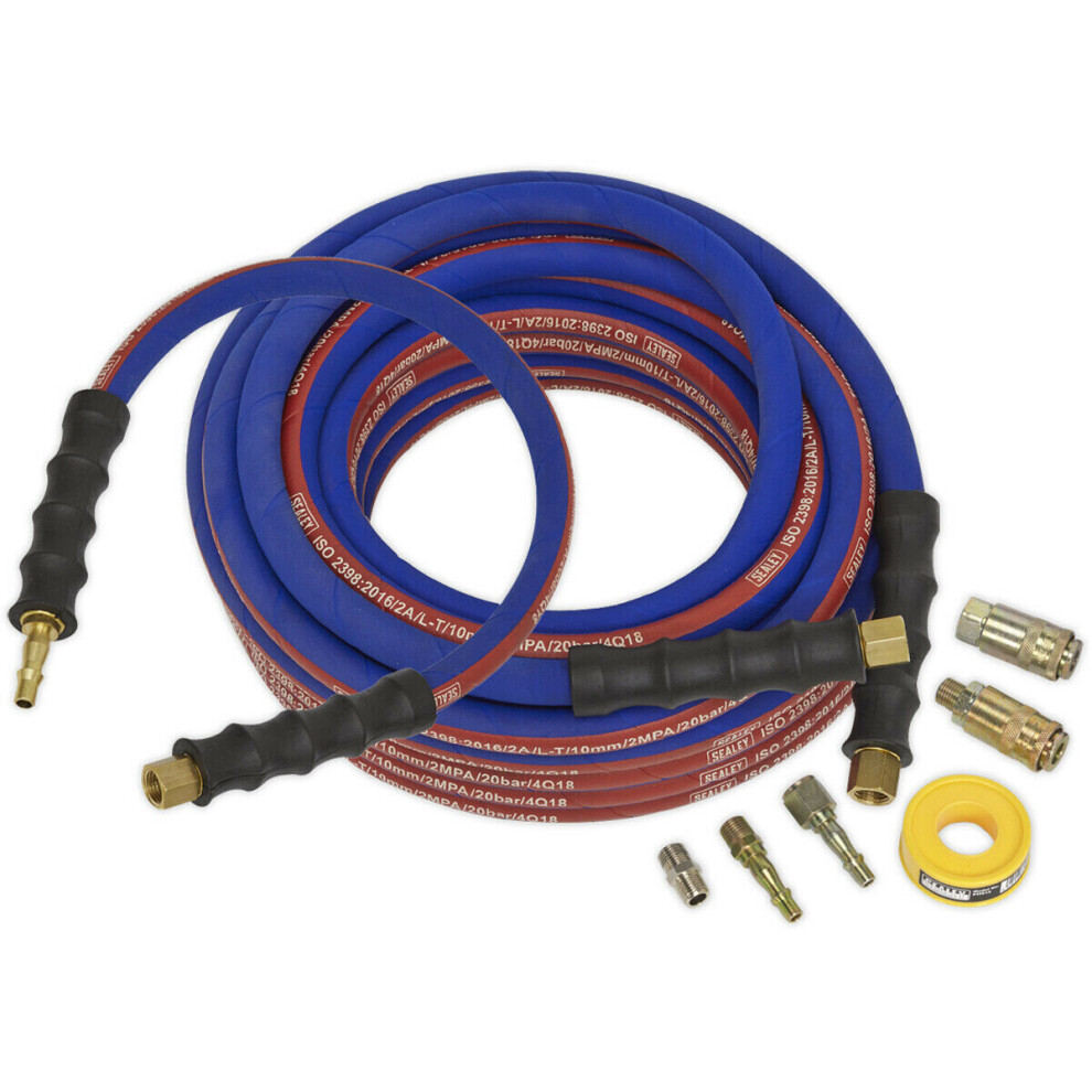 15m Heavy Duty Air Hose Kit - 1/4 Inch BSP Unions Leader Hose Adaptors and Tape