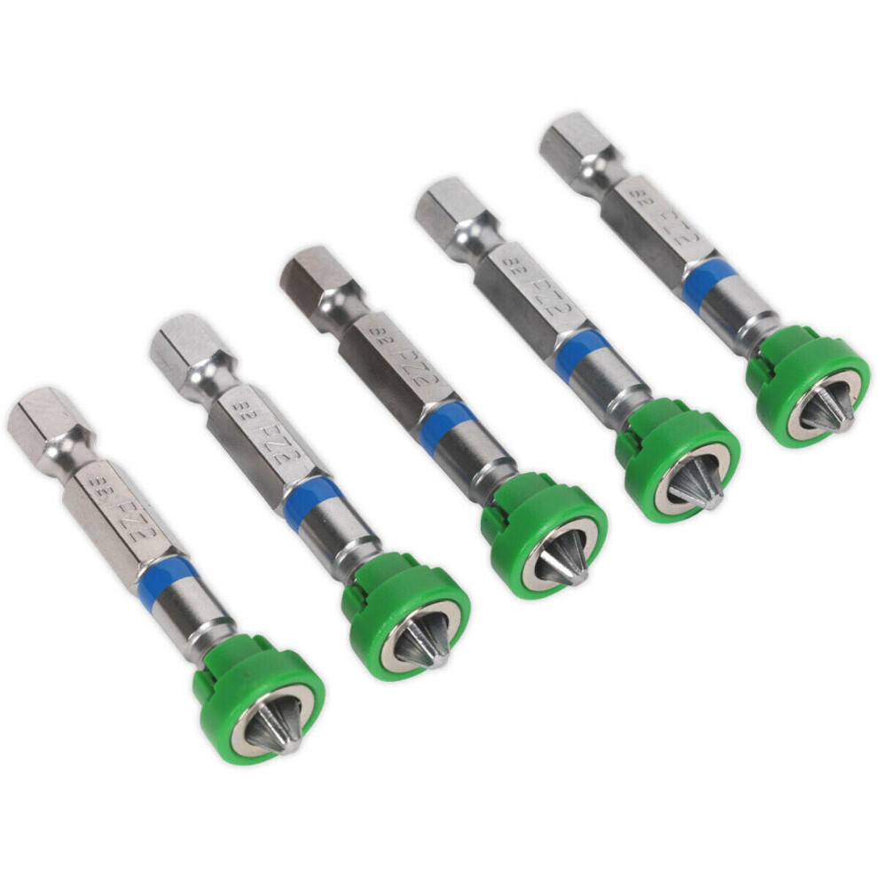 5 PACK 50mm Pozi Head #2 Power Tool Bit - Magnetic Holder - S2 Steel Drill Bit